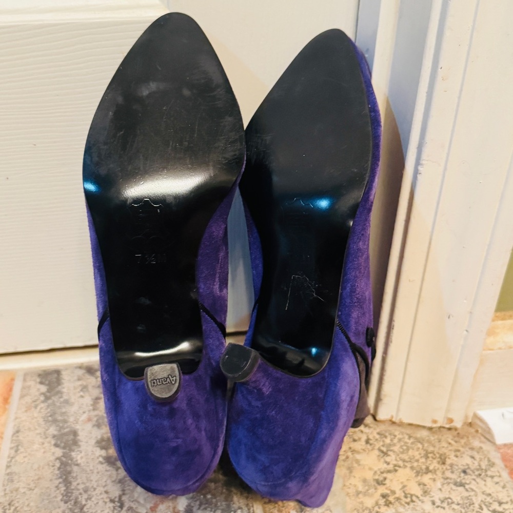 Purple Suede Kitten Heels Pointed Toe Ankle Boots! - Picture 13 of 15